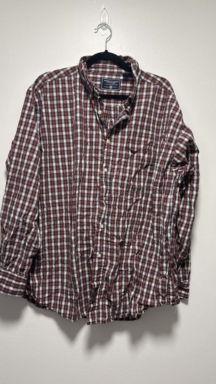 Y2K Abercrombie Plaid Button Up Shirt Men’s XL Red White Long Sleeve
